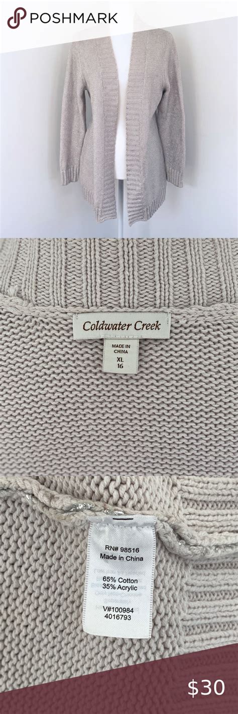 Coldwater Creek Silver Open Front Knit Cardigan XL Open Front Knit