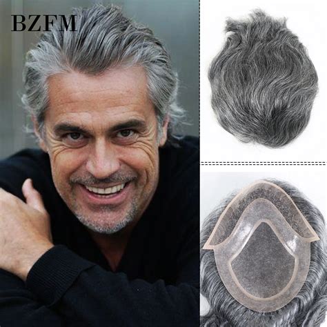 1b50 Grey White Color Human Hair Men Toupee Mono Lace Pu Base Toupee For Men 6