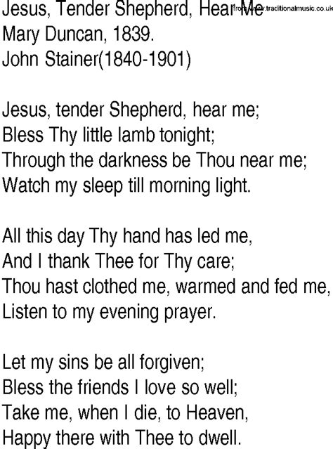 Hymn And Gospel Song Lyrics For Jesus Tender Shepherd Hear Me By Mary