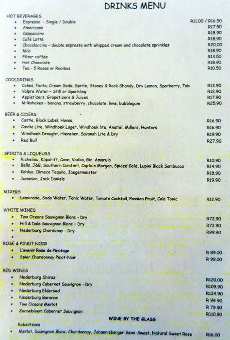 Menu at The Clay Oven restaurant, Mtunzini