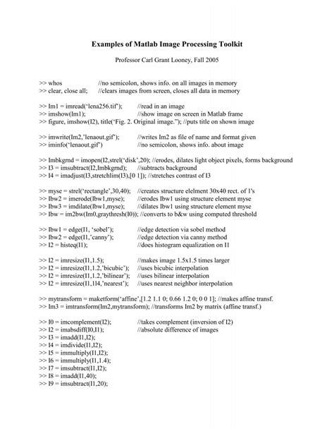 Examples of Matlab Image Processing Toolkit