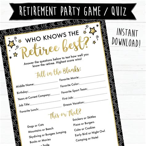 Retirement Party Games Printable Who Knows The Retiree Best Game