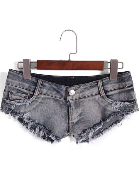 Blue Low Waist Fringe Denim Shorts Sheinsheinside