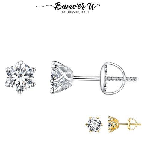 Bamoer U 2CT D Color VVS1 EX Moissanite S925 Stud Earrings Round Cut