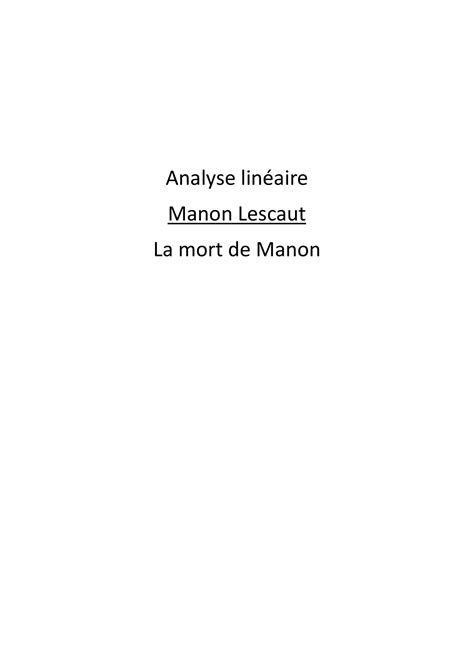 Solution Manon Lescaut La Mort De Manon Analyse Lin Aire Roman