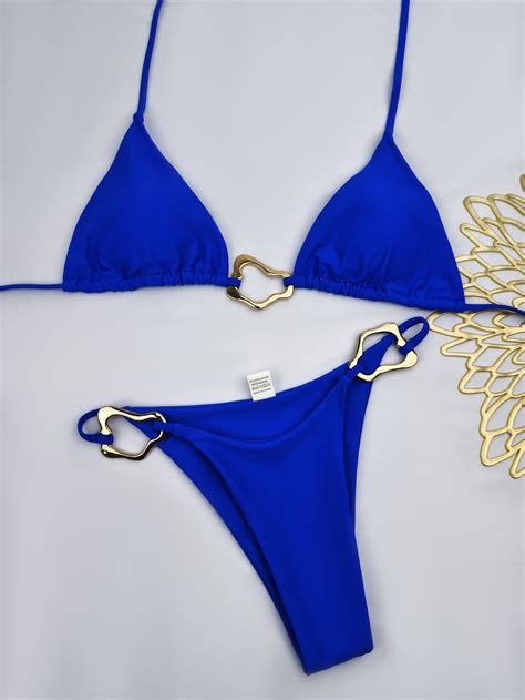 Generic Pure Color Bikini Lady Sexy Metal Buckle Briefs Split Swimsuit Fashion Bikini