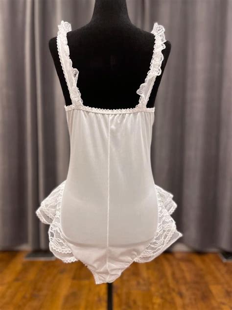 Rare Vintage Nylon And Lace Teddy Lingerie Bodysuit B Gem