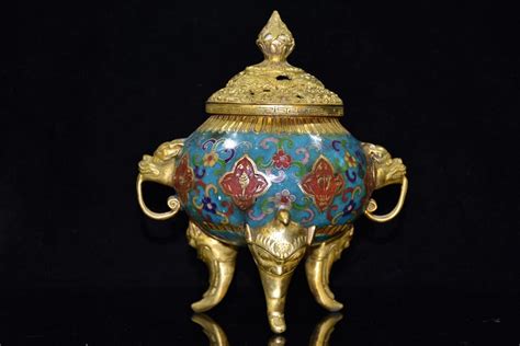 Exquisite And Rare Pure Copper Cloisonn Filigree Gilt Three Elephant