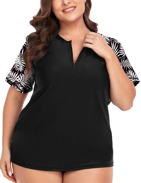 Tiyomi Plus Size Rash Guard Tops For Women Surfing Swim Shirts Zip