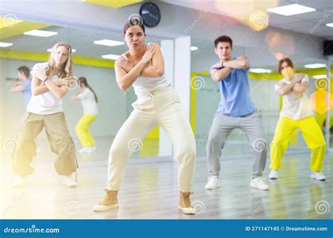 Young Girl Training Breakdance Toprock Moves In Dance Hall Stock Image