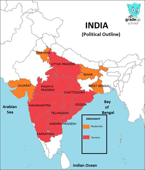 Show drought affected areas on the map of India.