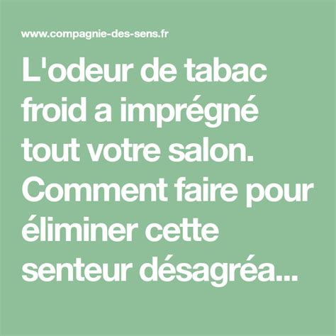 L odeur de tabac froid a imprégné tout votre salon Comment faire pour