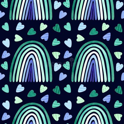 Gay Pride Seamless Pattern LGBT Pride Month Art Rainbow Cats And Hearts Clipart Stock