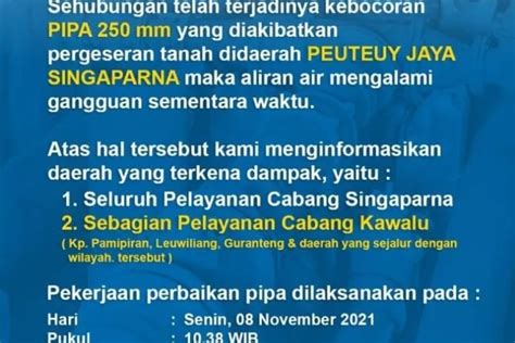 Pipa Inpres Bocor Aliran Air PDAM Tasikmalaya Terganggu Ayo Tasik