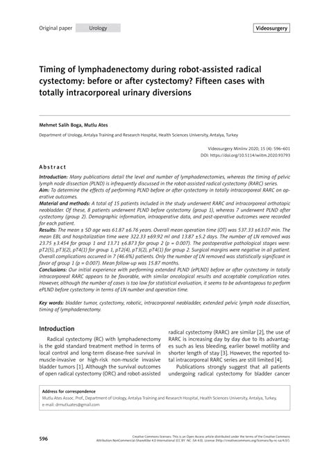 Pdf Timing Of Lymphadenectomy During Robot Assisted Radical Cystectomy Before Or After