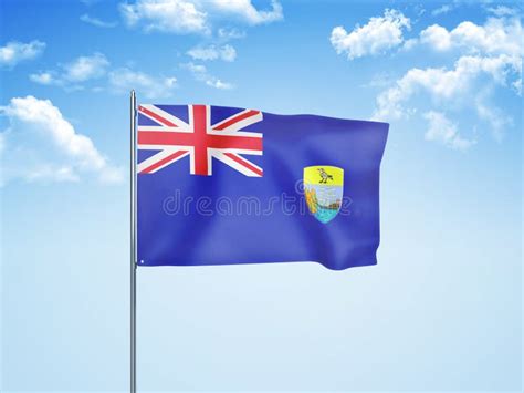 Saint Helena Flag Waving Sky Background 3D Illustration Stock