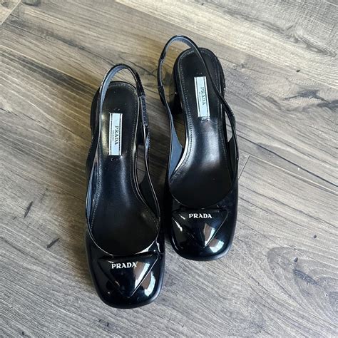 Prada Vernice Logo Patent Leather Slingback Pump Depop