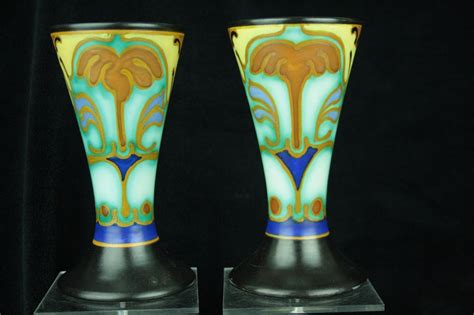 Rare Pair Of Art Deco Gouda Art Pottery Corel Vases By Etsy