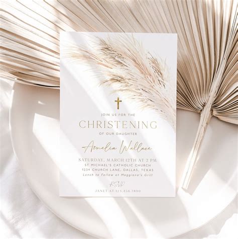 Boho Christening Invitation Boho Baptism Invitation Template Etsy