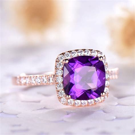 Natural Purple Amethyst Engagement Ring Gold Ring Wedding Etsy