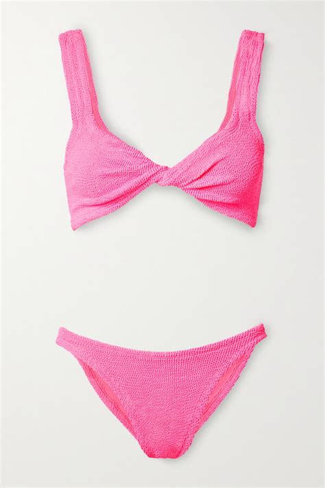 Hunza G Net Sustain Juno Twist Front Seersucker Bikini Pink ShopStyle Two Piece Swimsuits