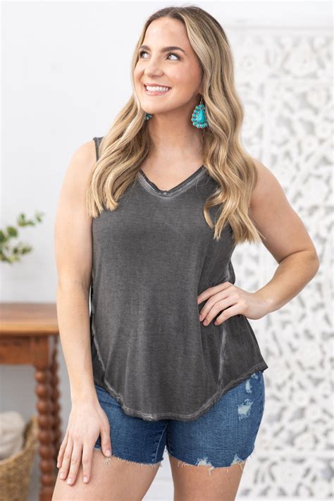 Charcoal Washed V Neck Tank · Filly Flair