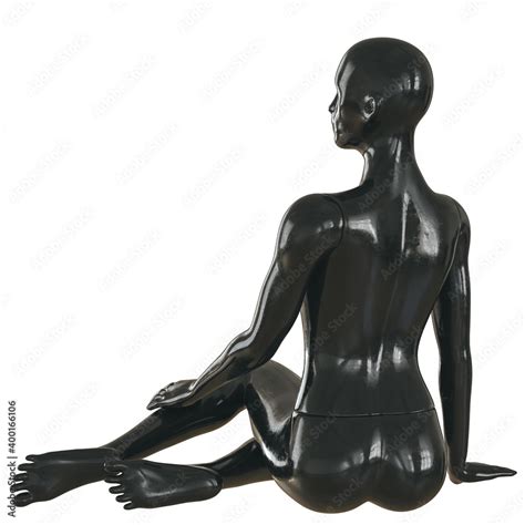 Black Female Naked Mannequin In A Seated Position On A White Background Back View 3d Rendering