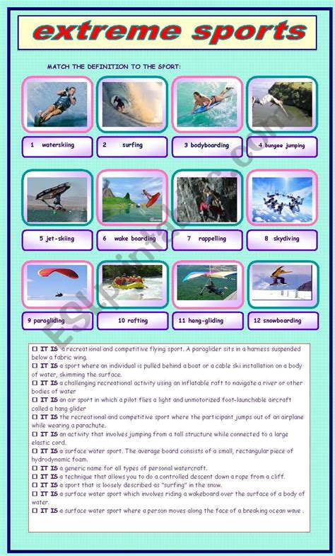 Extreme Sports Esl Worksheet By Patties