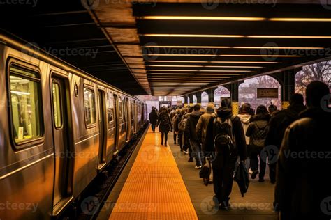 Crowded Subway Train Station