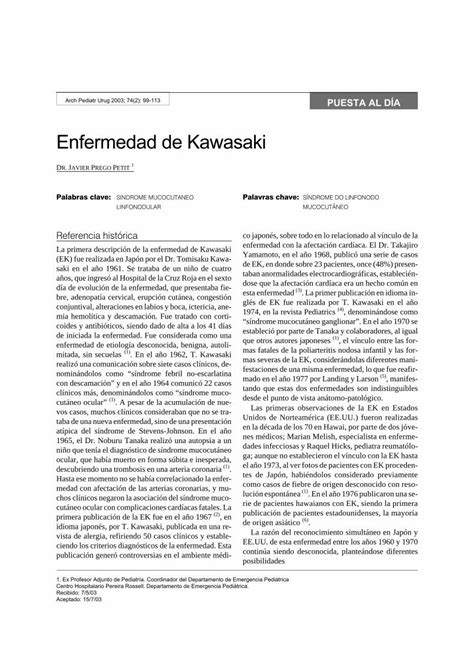 Pdf Enfermedad De Kawasaki Pediatría I Y Patología Ii · Enfermedad