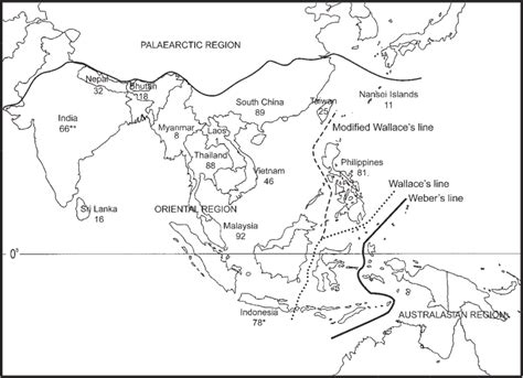 Map of the Oriental Region. * No. of Indonesian black fly species does... | Download Scientific ...