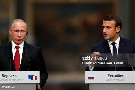 French President Emmanuel Macron Receives Russian President Vladimir