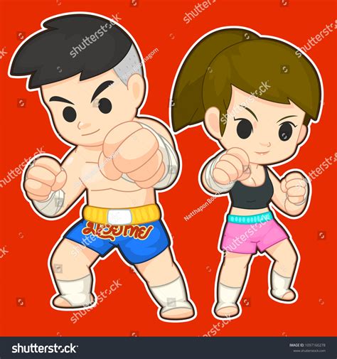 Thai Boxing Muay Thai Cartoon Set Vector De Stock Libre De Regalías