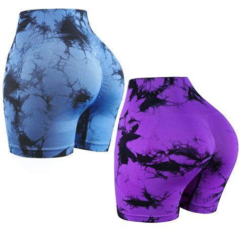 Chrleisure 2 Pieces Tie Dye Yoga Shorts For Women Sexy Hip Lift Cycling Tights Fitness Exercise