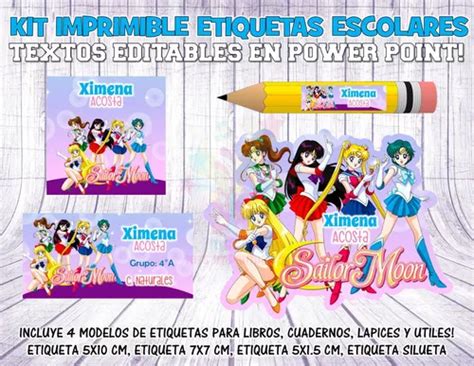 Kit Imprimible Etiquetas Escolares Sailor Moon M Cuotas Sin Inter S