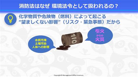 【環境法令解説シリーズ】なぜ消防法は環境管理で守るべき法令として扱われるのか 株式会社マネジメントオフィスいまむら