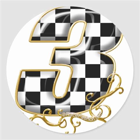 Auto Racing Number 3 Gold Classic Round Sticker In 2021