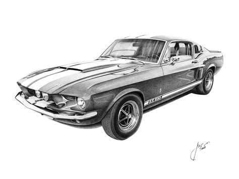 1967 Ford Shelby Mustang GT500 | Realistic Drawing :: Behance