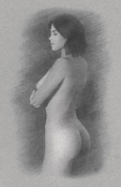 Nude Female Original Drawing Charcoal Art Realism Naked Woman Girl No