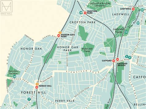 Lewisham (London borough) retro map giclee print – Mike Hall Maps ...