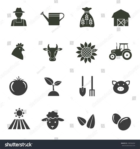 Set Farming Harvesting Agriculture Icons Set Stock Vector Royalty Free