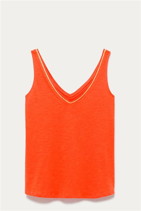 V Neckline Sleeveless Top Orange