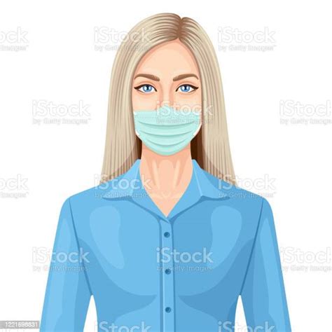 Scandinavian Woman Wearing Surgical Mask Stock Illustration Download