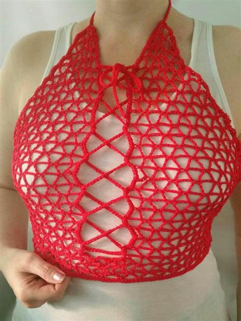 Crochet Crop Top Halter Top Sexy Crop Top See Through Etsy