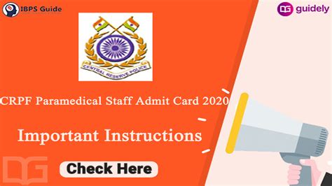 Crpf Paramedical Staff Admit Card Pet Pst Important Instruction