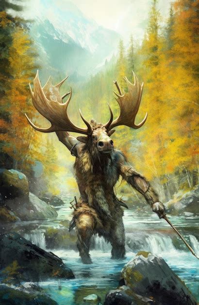 Premium AI Image | A painting of a man with a large moose's antlers and ...