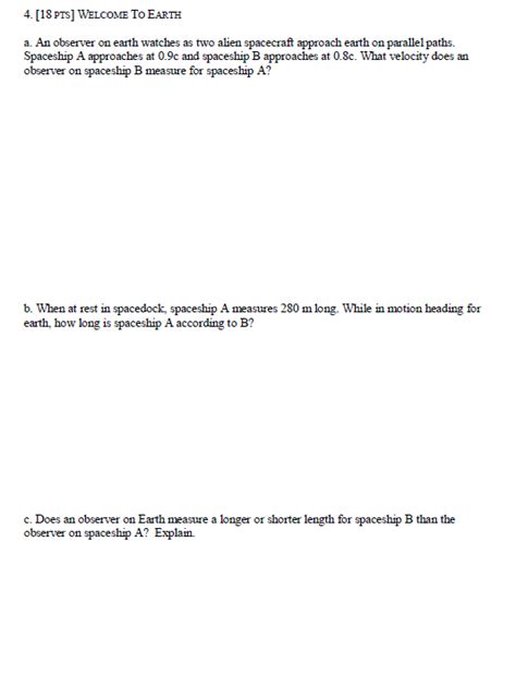 Solved 4. [18 PTS] WELCOME TO EARTH a. An observer on earth | Chegg.com 