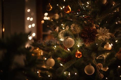 Close-up of Christmas Tree with Twinkling Lights and Decorations Stock ...