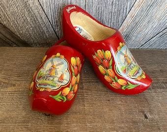 Vintage Wooden Shoes Dutch Wooden Clogs Dutch Pattern Tulip Time