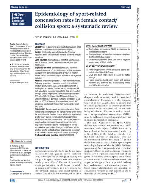 PDF Epidemiology Of Sport Related Concussion Rates In Female Contact